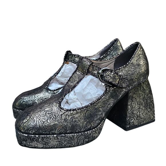 Metallic MaryJane Platform Heel Sam Edelman Circus Kay Size 9.5 Brown Floral EUC - Picture 2 of 13